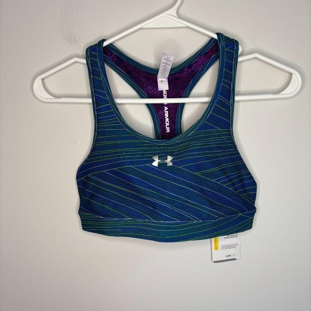 UNDER ARMOUR REVERSIBLE NEW Sports Bra Women's S Mid-Impact Support Green Blue